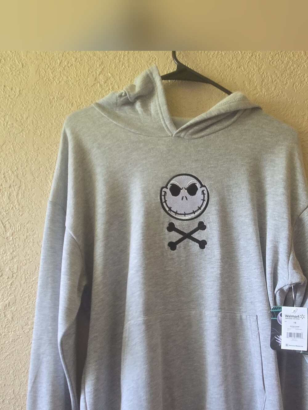 Disney Light Gray Crewneck Hoodie with Skull & Crossbones Patch
